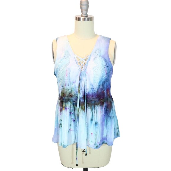 Moon River Tops - Y2K Crochet Lace Up Babydoll Tank Top Size S Abstract Fairy Boho Festival